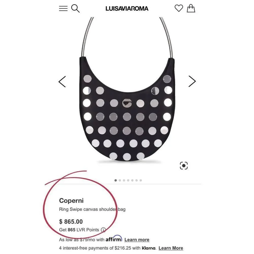 🚫SOLD ON DEPOP🚫NWT Coperni Ring Swipe Mirror Stud Black Shoulder / Top Handle - Picture 4 of 17